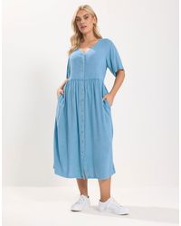 Yours Clothing - Chambray Tea Dress - Lyst