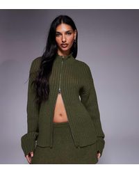 Kaiia - Exclusive Double Zip Through Ribbed Knit Jumper Co-ord - Lyst