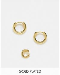 ASOS 14k Plated Pack Of 2 Earrings With huggie And C Initial - White