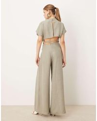 ASOS - Mono Largo Con Espalda Abierta Y Detalle Fruncido De Tejido Efecto Lino De - Lyst