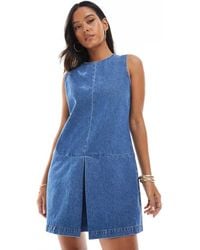 ASOS - Vestido Vaquero De Corte Recto Con Cintura Baja Y Pliegue De -Azul - Lyst