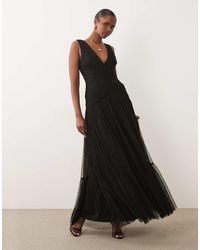 LACE & BEADS - Bridesmaid Tulle Sleeveless Dropped Waist Tiered Hem Maxi Dress - Lyst