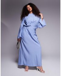 ASOS - Asos Design Curve Long Sleeve Tucked Waist Bias Satin Maxi Dress - Lyst