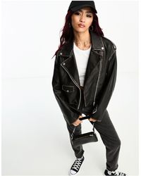 Bershka - Oversized Worn Detail Biker Jacket - Lyst