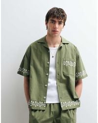 ASOS COLLECTIVE - Relaxed Fit Cotton-linen Blend Embroidered Shirt - Lyst