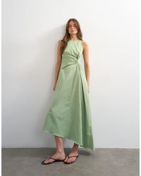 TOPSHOP - Cotton Twill Racer Neck Maxi Dress With Tuck Side Detail - Lyst