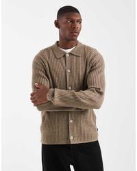 Jack & Jones - Premium Ribbed Cardigan With Collar - Lyst