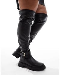 ASOS - Curve Kirby Buckle Detail Flat Over The Knee Boots - Lyst
