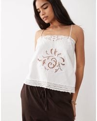 Mango - Square Neck Cami Top With Embroidered Detail And Open Back - Lyst