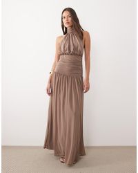 ASOS - High Neck Blouson Halter Maxi Dress With Full Skirt - Lyst
