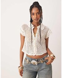 Free People - Crop Crochet Shirt Top - Lyst