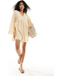 Something New - Styled By Claudia Bhimra Linen Look Loose Fit Playsuit With Cut Out Back - Lyst