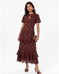 ANAYA - Floral Burnout Short Sleeve Tiered Midaxi Dress - Lyst