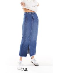 Vero Moda - Jupe en jean longue avec fente à l'avant et poches sur les côtés - foncé - Lyst