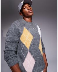 ASOS - Knitted Crew Neck Jumper With Argyle Pattern - Lyst