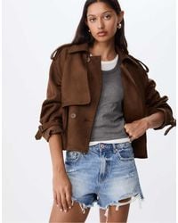 Stradivarius - Short Faux Suede Trench Coat - Lyst