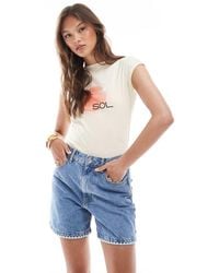 ASOS - Denim Dad Short With Tapestry Floral Trim - Lyst