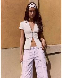 Bershka - Short Sleeve Zip Print Shirt - Lyst