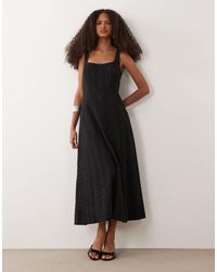 Mango - 100% Cotton Square Neck Sleeveless Embroidered Midi Dress - Lyst
