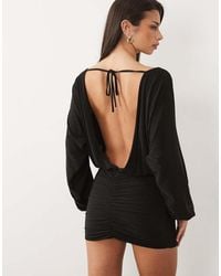 Missy Empire - Double Sculpted Open Drape Back Ruched Detail Mini Dress - Lyst