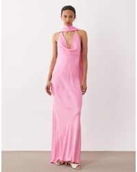 ASOS - Satin Cowl Neck Scarf Maxi Dress In - Lyst