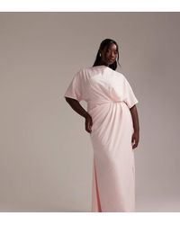 ASOS - Asos Design Curve Bridesmaids Slash Neck Crepe T-shirt Sleeve Minimal Drape Maxi Dress - Lyst