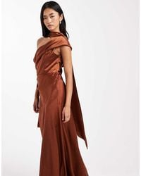 Six Stories - Bridesmaid Bow One Shoulder Satin Maxi Dress - Lyst