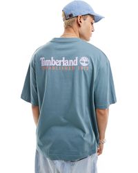 Timberland - Exclusivité asos - - t-shirt oversize avec grand logo manuscrit imprimé au dos - bleu - Lyst