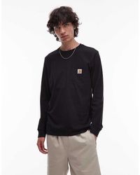 Carhartt - Camiseta De Manga Larga Negra Con Bolsillo De - Lyst