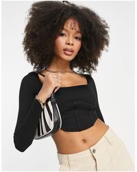 Pull&Bear - Long Sleeve Corset Detail Cropped Top - Lyst