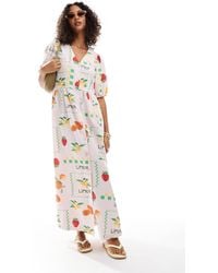 Pieces - Puff Sleeve Button Frontmaxi Dress - Lyst