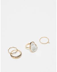 ASOS - Pack Of 4 Rings With Faux Pearl Design - Lyst
