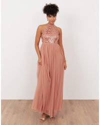 Maya - Linear Embellished Halter Neck Maxi Dress - Lyst