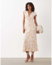 Nobody's Child - Alda V-neck Short Sleeve Lace Trim Midi Dress - Lyst