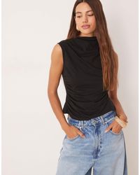 ASOS - High Neck Drape Top With Cinched Waist - Lyst