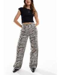 ONLY - Jeans A Fondo Ampio A Vita Alta Con Stampa Zebrata - Lyst