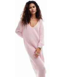 Glamorous - Rib Knit V Neck Midi Dress - Lyst