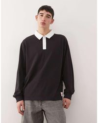 Collusion - Camiseta Negra Estilo Rugby De Manga Larga Con Cuello Tipo Polo De - Lyst