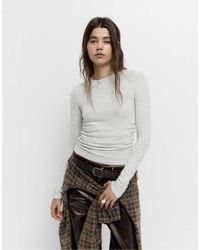 Pull&Bear - T-Shirt Pallido Mélange Morbida Al Tatto Con Dettagli Raccolti - Lyst