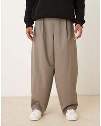 ASOS - Pantalones De Vestir Color Piedra A Cuadros De Corte Tapered Ancho Con Pinzas De -Neutro - Lyst