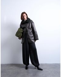 TOPSHOP - Shearling Oversized Patch Pocket Mid Length Funnel Neck Car Coat - Lyst