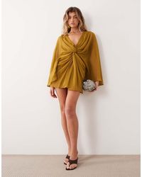 ASOS - Long Sleeve Twist Front Mini Dress With Open Back - Lyst