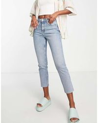TOPSHOP - Vaqueros Capri De Corte Recto Y Talle Medio Con Lavado Y Bajos Sin Rematar De -Azul - Lyst