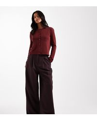 Miss Selfridge - Pantaloni A Fondo Ampio Sartoriali Color Prugna Intenso - Lyst