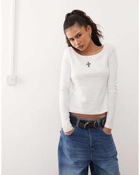 Collusion - Pointelle Scoop Neck Long Sleeve Top - Lyst