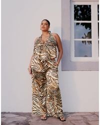 ASOS - Asos design curve – gia – hose aus satin mit animal-print - Lyst