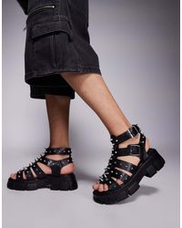 ASOS - Sandali Gladiatore Neri Con Borchie E Suola Spessa - Lyst