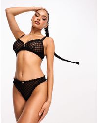 We Are We Wear - Flock Mesh Thong With Ruffle Trim Detail - Lyst