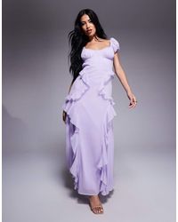 ASOS - Gathered Sleeve Midi Dress With Ruffles - Lyst