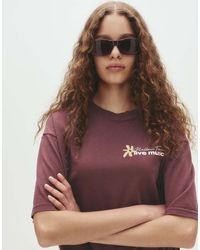 Pull&Bear - T-Shirt Color Bordeaux Con Grafica Di Fiori - Lyst